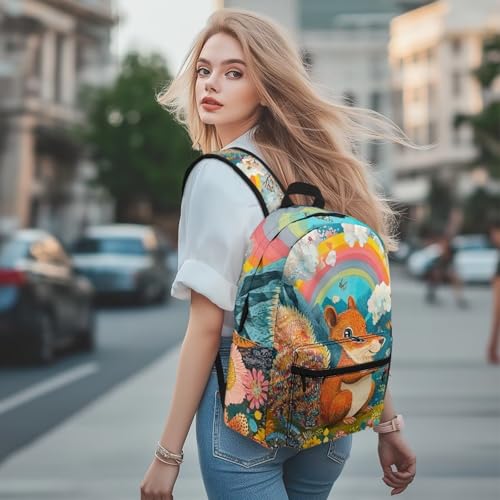 Squirrel Rainbow Cute Backpack For Unisex Kids 17 Inch Elementary Animal Print School Bag Durable Travel Rucksack4