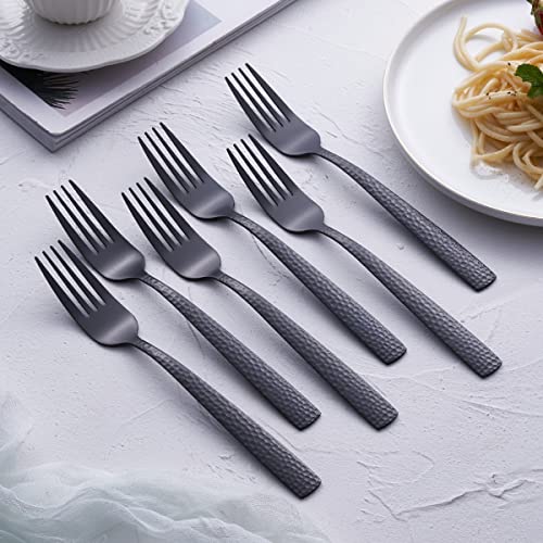 Fullyware TZH92MS-03S Matte Black Dinner Fork Set Of 6, Fullyware 8.0 Inches Stainless Steel Black Silverware Fork, Metal Hammered Fork thumb #2