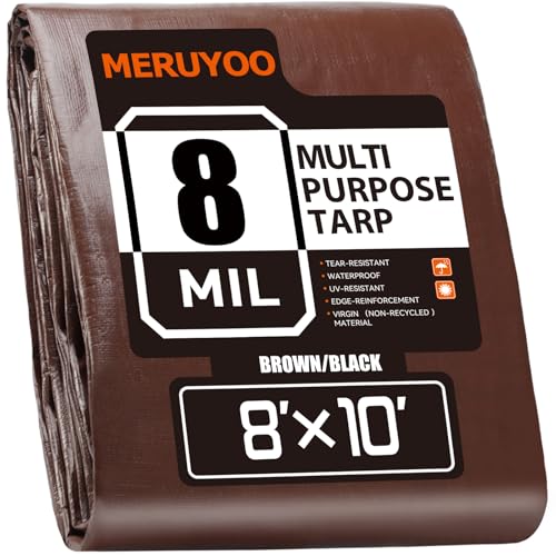 Image of 8x10 Tarp 8 Mil Waterproof Tarp Multipurpose Poly Tarpaulin Brown /Black