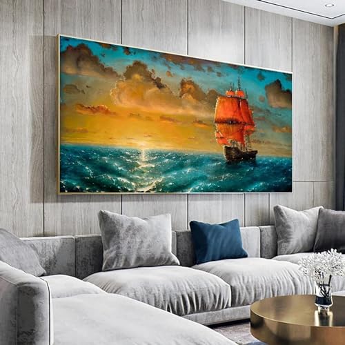 Toile de mer et voilier d'art esthétique pour salon en 75x150 cm sans cadre