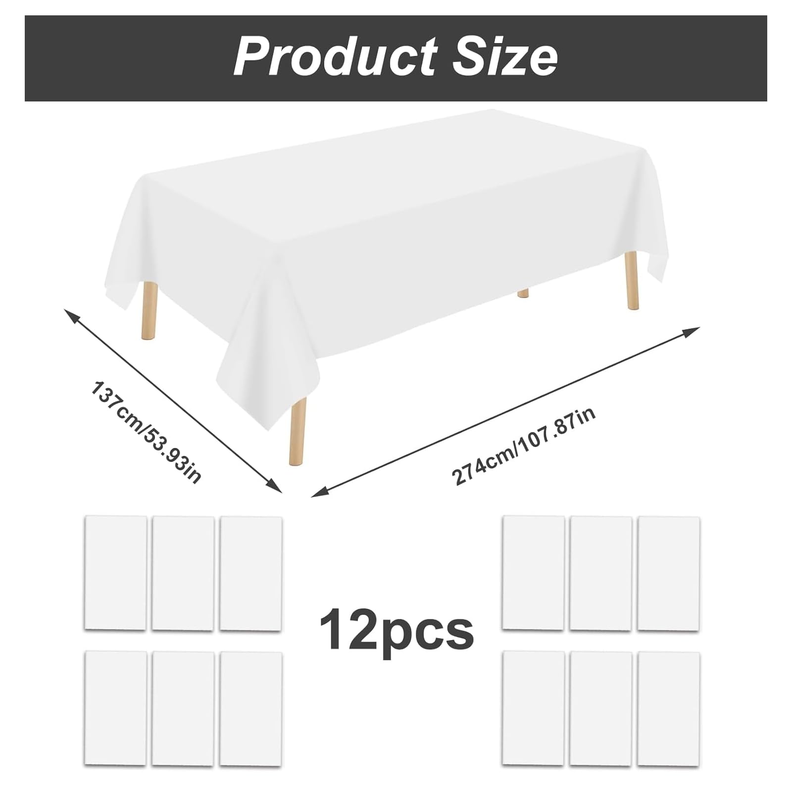 Janety 12 Packs Disposable Tablecloths, 137 x 274cm White Waterproof Plastic Tablecloth - Image 2