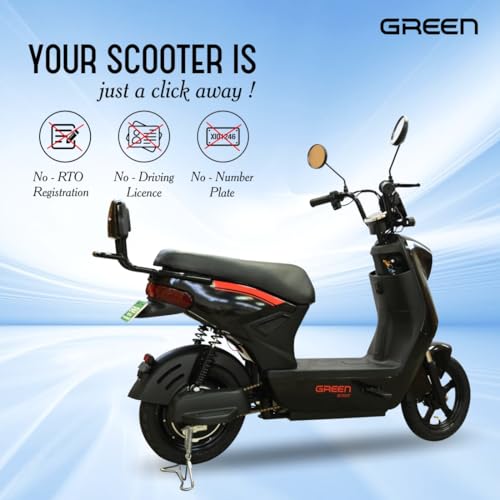 Image of Green Sunny Low Speed Electric Scooter Non RTO 40KM Range with Portable Charger (Black)