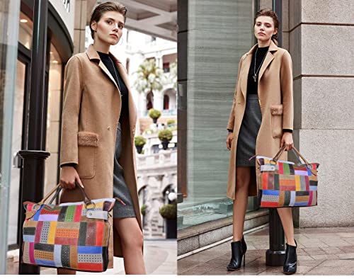 Segater® Women’s Genuine Leather Tote Multicolour Patchwork Hollow Shoulder Bag Cowhide Stitching Colorful Large Handbag Purses Multicoloured #TOP4