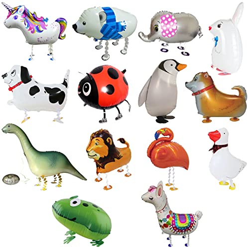 SOTOGO 14 Pieces Walking Animal Balloons Pet Balloons Farm Animal Balloon Toys Air Walkers for Kids Gift Birthday Party Decor