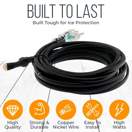 Econohome Heat Cable For Pipe Freeze Protection - Heating Tape With Built-In High-Temperature Thermostat - Constant Watt Anti-Freeze & Uv-Proof Heated Cord - 120 Vac - Copper Nickel Wire Heater #TOP2