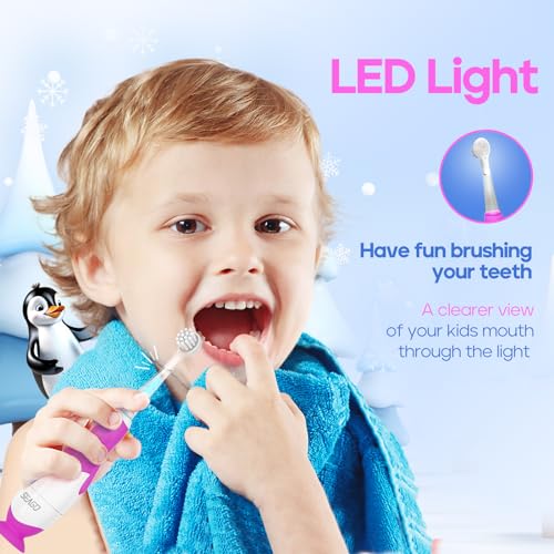 SEAGO Toddler Electric Toothbrushes for Baby Ages 0-3 Years, Baby Toothbrush with Smart Timer and Suction Base, 4 Replacement Brush Heads SG-513(Purple-C) - Thumbnail 4