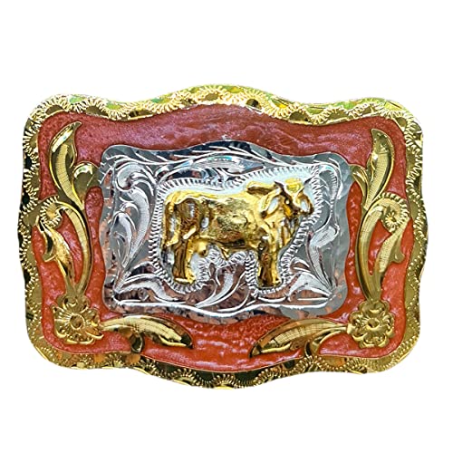 Western Buckles Square Bull Model with 24K Gold Plated, .925 Silver Plated and Brown Resin