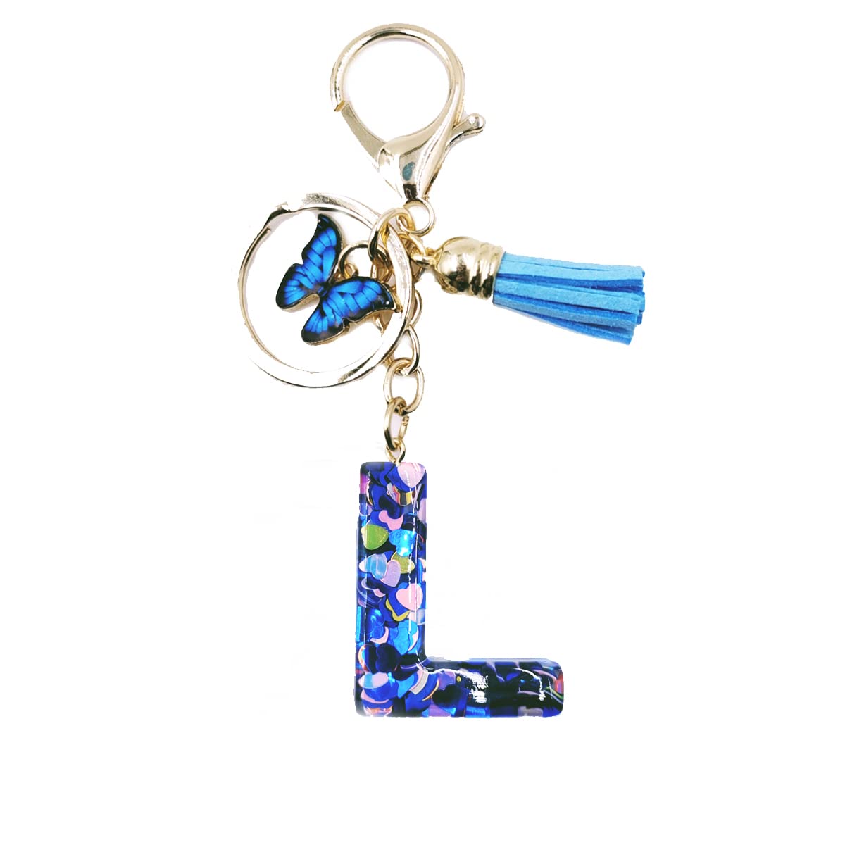 jtkdxqs A-Z Letter Keychain Crystal Blue with Tassel Butterfly Key Ring for Women Backpack Handbags Cute Pendant