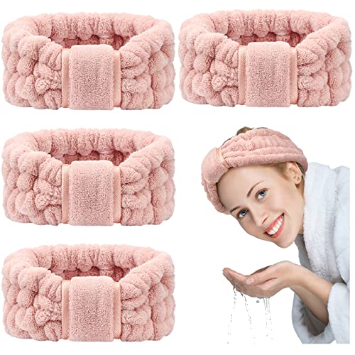 Bandeaux en microfibre rose lot de 4 pour le soin du visage et maquillage