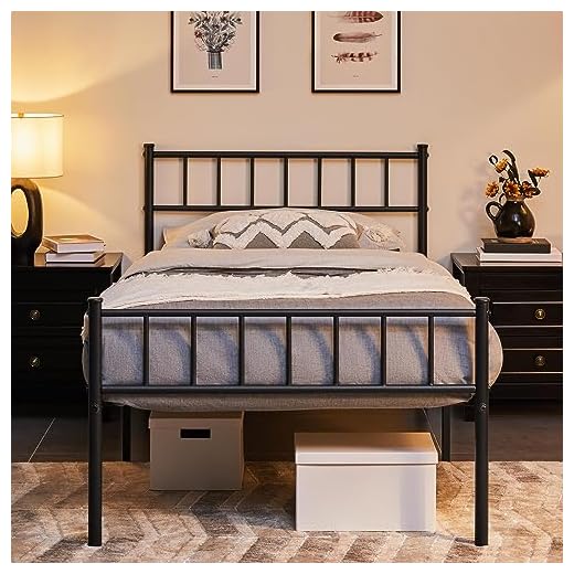 Yaheetech 3ft Single Bed Frame Solid Metal Bed Frame Modern Style with Large Storage Space Black