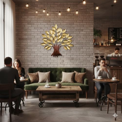Image of Bharat Art Metal Iron Golden Tree Wall Hanging | Small Multicolor Decorative Metal Wall Art for Home, Living Room, Bedroom, Office & Cafe | 20 x 4 x 22 Inch | W293