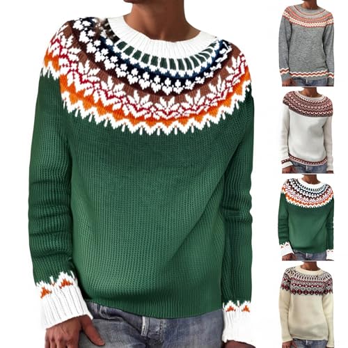 Fair Isle - Sudadera de manga larga para mujer, suéter de Navidad de gran tamaño, moderno, nórdico, islandés, noruego, tejido, térmico, cálido, vintage, gráfico, verde, M