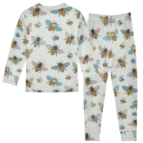 Pajama Sets Long Sleeve Bee Colorful Pattern Soft Comfy Sleepwear 2 Piece PJS 3-8T3
