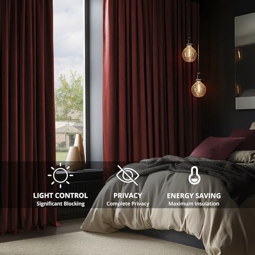 HPD Half Price Drapes Signature Velvet Thermal Blackout Curtains for Living Room 84 Inch Long (1 Panel) Rod Pocket Insulated Blackout Curtains for Bedroom Window Curtains, 50W x 84L, Crimson Rust