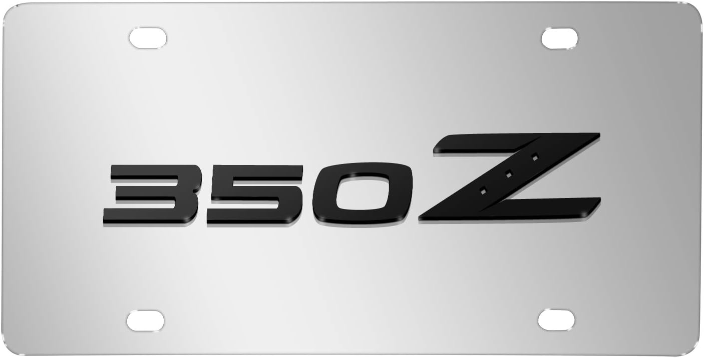iPick Image for Nissan 350Z 3D Black Logo Mirror Chrome Stainless Steel License Plate