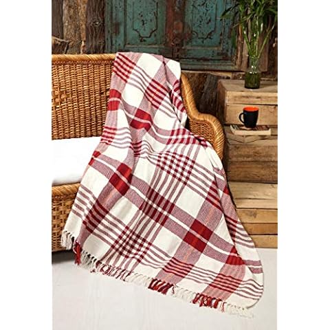 Excel Hometex Luxurious Cotton Throw Blanket Hand Loom Stone Wash- Indoor/Outdoor Throw Blanket (Multi Color, 50" x 60") (Red) Cover