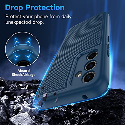 Huness Galaxy A54 5G Case & Tempered Glass Protector - Non-Slip Textured, Camera Protection, Blue #TOP3