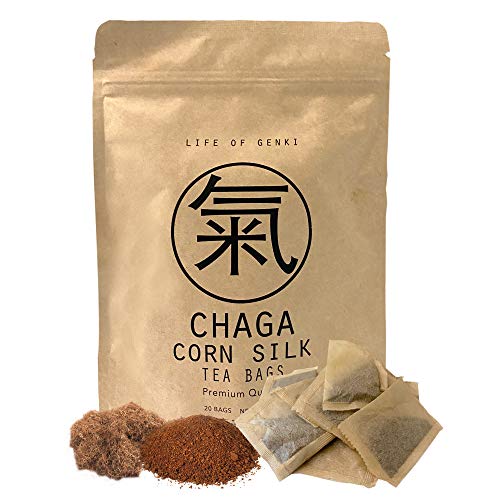 USA Made Corn Silk Chaga Mushroom Tea (20 Bags) Organic Wild U.S Chaga Mushroom, No Additives, No Preservatives, All Natural, Great Taste