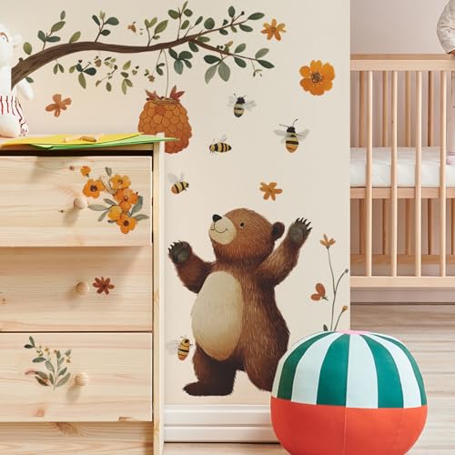 Vinilo decorativo oso marrón simpático acuarela para pared miniatura 5