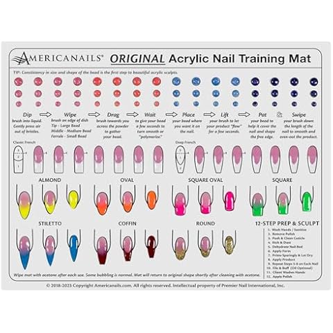 Americanails Acrylic Nail Training Mat - Silicone Trainer Sheet for Application Practice, Flexible Roll Up Pad Template for Acrylic Fingernails, Learn How to Apply Acrylic Nails Cover