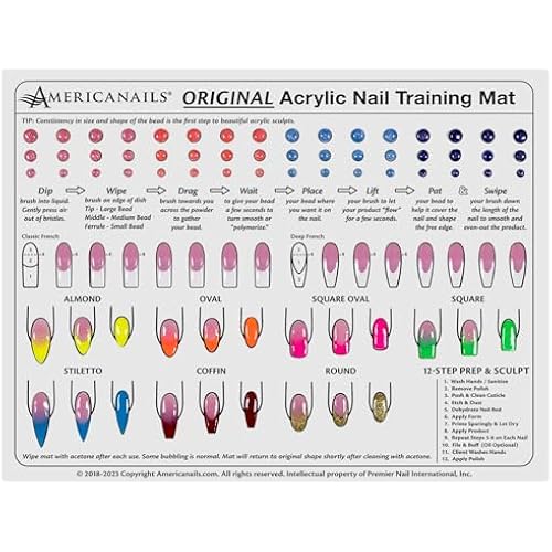 Americanails Acrylic Nail Training Mat - Silicone Trainer Sheet for Application Practice, Flexible Roll Up Pad Template for Acrylic Fingernails, Learn How to Apply Acrylic Nails