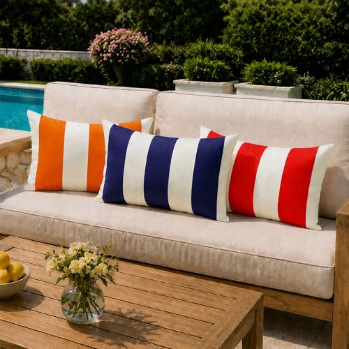 Image of Allorry Outdoor Pillow Covers 12x20 Set of 2 Orange Striped Decoration Throw Pillow Covers for Spring Summer Outdoor Waterproof Garden Patio Furniture Sofa Bed Home Decor JB007-I12