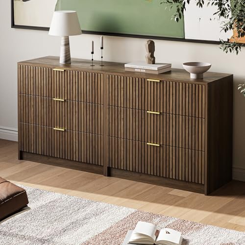 Image of MAISONARIA Fluted Dresser for Bedroom, 32 Inch Wide Nightstand with Large Drawer, 3 Drawer End Table for Bedroom, Living Rooms, Offices, and Entryways, Walnut