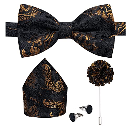 Image of DiBanGu Pre-Tied Bow Ties for Men Silk Adjustable Tuxedo Bowties Pocket Square Cufflinks Set with Lapel Pin Jacquard Woven