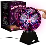 BALIBOO 8' Plasma Ball Light – Touch & Sound Sensitive Activated Lightning Globe – 12V Power Adapter Plug Plasma Globe Lamp – Interactive Science Static Electricity Ball, Gift for Teens and Kids