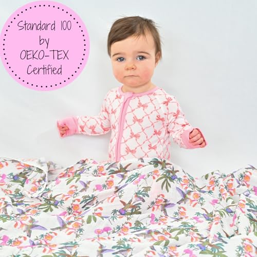Image of LollyBanks Baby Swaddle Blanket, 100% Cotton Muslin Blankets for Girls, 47 x 47 Inches Soft and Breathable Swaddles for Newborn, Gentle Baby Wrap Swaddle, Registry (Hummingbird Print)