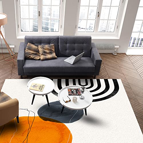 Contemporary Non-Slip Area Rug Mid Century Boho Modern Geometric Orange Circle Art Carnival Rubber Backing Living Room Floor Mats Rectangle Area Rug Carpet For Indoor 5' X 7' #TOP4