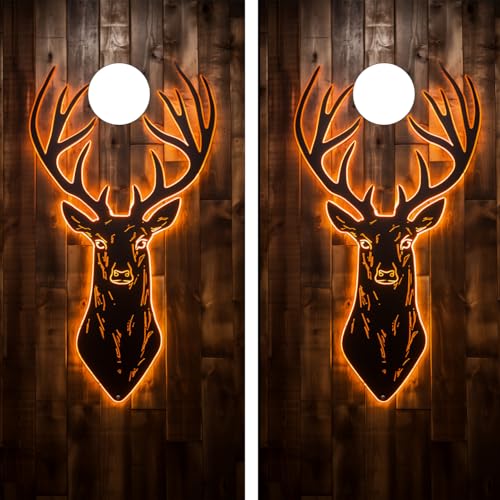 Cornhole Board Wraps | Neon Wood Grain Deer - Antlers Skins | Cornhole Decal 48.5x24.5in | Waterproof 3M Vinyl with Air Release | Laminated & Easy-to-Apply Wraps | Ideal for Cornhole Enthusiasts