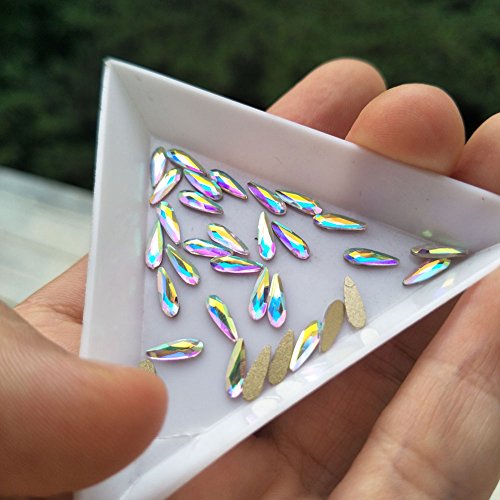 2017 50pcs New Design Nail Art Rhinestones Teardrop Crystal Gems Glass Stones Colorful For 3D Nails Decoration (2X8 Teardrop, AB)