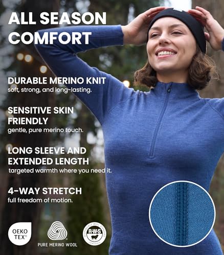 Merino Wool Base Layer Women - 100% Merino Half Zip Sweater Women Lite, Midweight, Heavyweight Thermal Shirts and Socks4