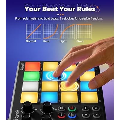 Synido TempoPAD Midi Controller Beat Maker Machine for Music Production, Portable USB MIDI Beat Pad Controller for Beginners with Durable Carrying Bag, 16 Backlit Beat Pad, 4 Assignable Knob