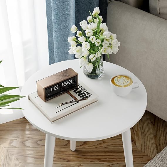 Image of End Table Wooden Side Table Foldable Round Shaped Side Table /Tea Coffee Breakfast Table Modern Living Room,or Apartments (Full White)
