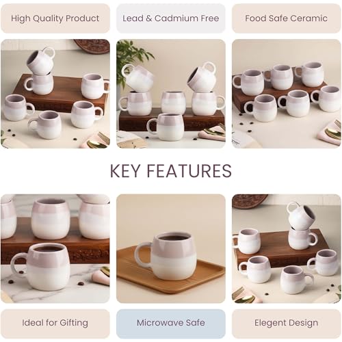 Image of The Earth Store Ovule Tuscany Cup Set of 6 for Tea, Small Coffee Chai Serving Cups Microwave Safe Ideal Gifts for Anniversary, Housewarming Parties | Diwali Gifts Set for Family and Friends 200 ML