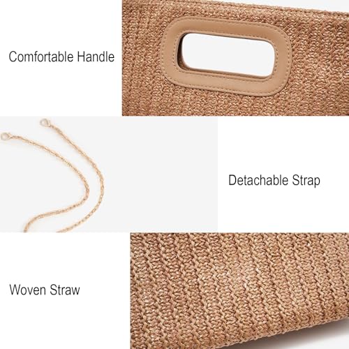 Straw Purse Top Handle Clutch Bag, Woven Beach Shoulder Crossbody Bag Raffia Handbag for Summer Vacation, Parties, Wedding, Tan by Liadreem - Used condition - Image 4