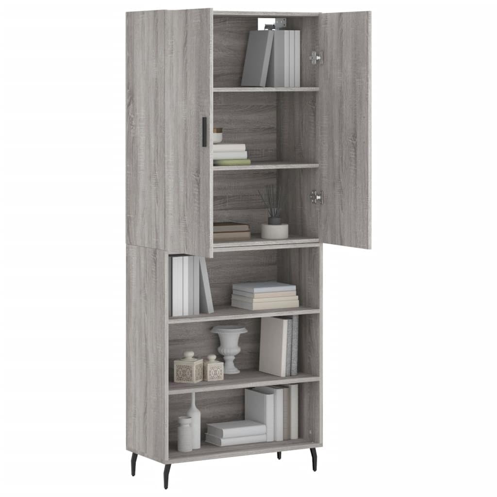 Wysoki kredens Sonoma szara sklejka wysoki kredens z metalowymi drzwiami i nogami do organizacji domu 69,5 x 34 x 180 cm