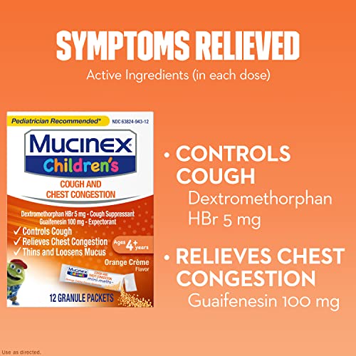Mucinex Children's Chest Congestion Expectorant And Cough Suppressant Mini-Melts, Orange Cream, 12 Count (Packaging May Vary) #TOP3
