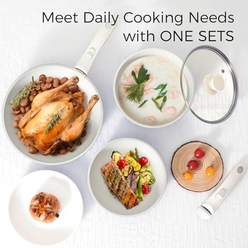 Image of SODAY 15Pcs Cookware Set with Detachable Handle | Nonstick,pink, Aluminum, Granite coating,induction ready, RV kitchen, stackable design, space-saving for small kitchens