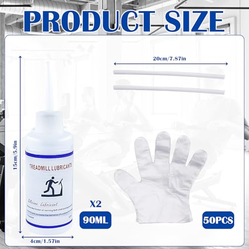 Laufband Öl 180ml,Einfach Aufzutragendes Laufbandöl,für Laufband und Sportgeräte,für Zahnräder, Scharniere & Seilzüge,bildet eine widerstandsfähige Schutzschicht,20 cm lange Tuben x2 + 50Handschuhe