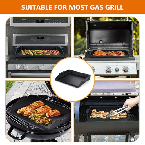 Universal Cast Iron Griddle 17\" X 13\",Stove Top Griddle for Gas Grills,Fire Pits,And Ovens,Nonstick Coating Teppanyaki Grill Pan for Stove Top With Extra High Sidewalls for Outdoor Cooking - Thumbnail 6