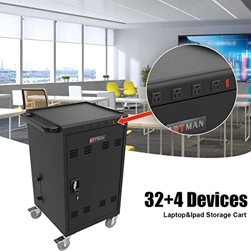 Laptop and Tablet Storage Cart, Mobile Charging Cart and Cabinet for Up to 36 Units, with Charging Port Screen Size Up to 16.3", Fits Chromebook, Tablet, Laptop, Suitable for School, Busines. Upgraded