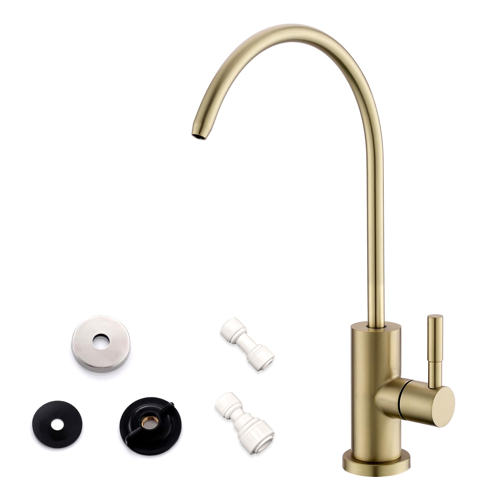 WEWE Gold Kitchen Water Filter Faucet, Stainless Steel, Reverse Osmosis or Water Filtration System, Beverage Non-Air Gap, 360 Swivel, 1.8 GPM, Single Hole, Deck Mount, Gold Finish