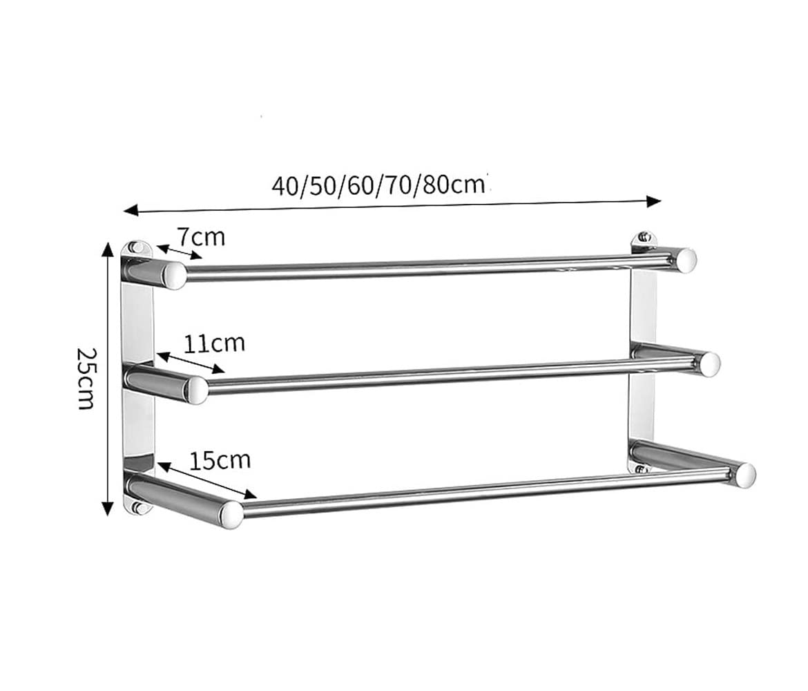 3-poziomowy ścienny wieszak na ręczniki, uchwyt na ręczniki ze stali nierdzewnej do łazienki i kuchni, trwały, 50 cm, oszczędzający miejsce design, stylowy nizer łazienkowy