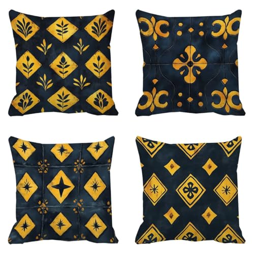 Housse Coussin 35 x 35 Imperméable en Lin Géométrique Lot de 4 - 2