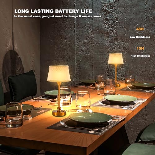 Umexus 20628 Rechargeable Cordless Table Lamp With Dimmer, Portable Small Battery Operated Lamp Outdoor, Touch Warm Light Ambient Lighting For Restaurant Patio Dining Side End Table Kitchen, Antique Brass thumb #2