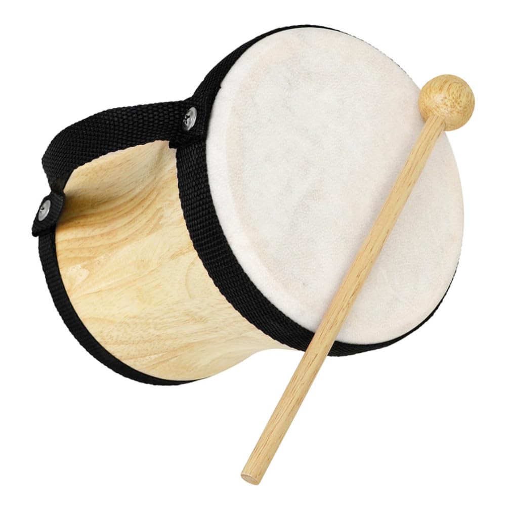 Tamburo a Mano Bongo in Legno e Pelle, Nero per Ragazzo Ragazza | Strumento a Percussione Portatile con Bacchetta, Educativo, Resistente e Coordinazione