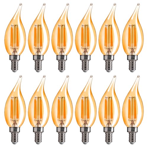Image of FLSNT CA11 /E12 LED Chandelier Light Bulbs 40W Equivalent, Dimmable Candelabra Bulbs, 2200K Warm White, Amber Glass, 330 Lumens, 12-Pack, UL & CA65 Listed